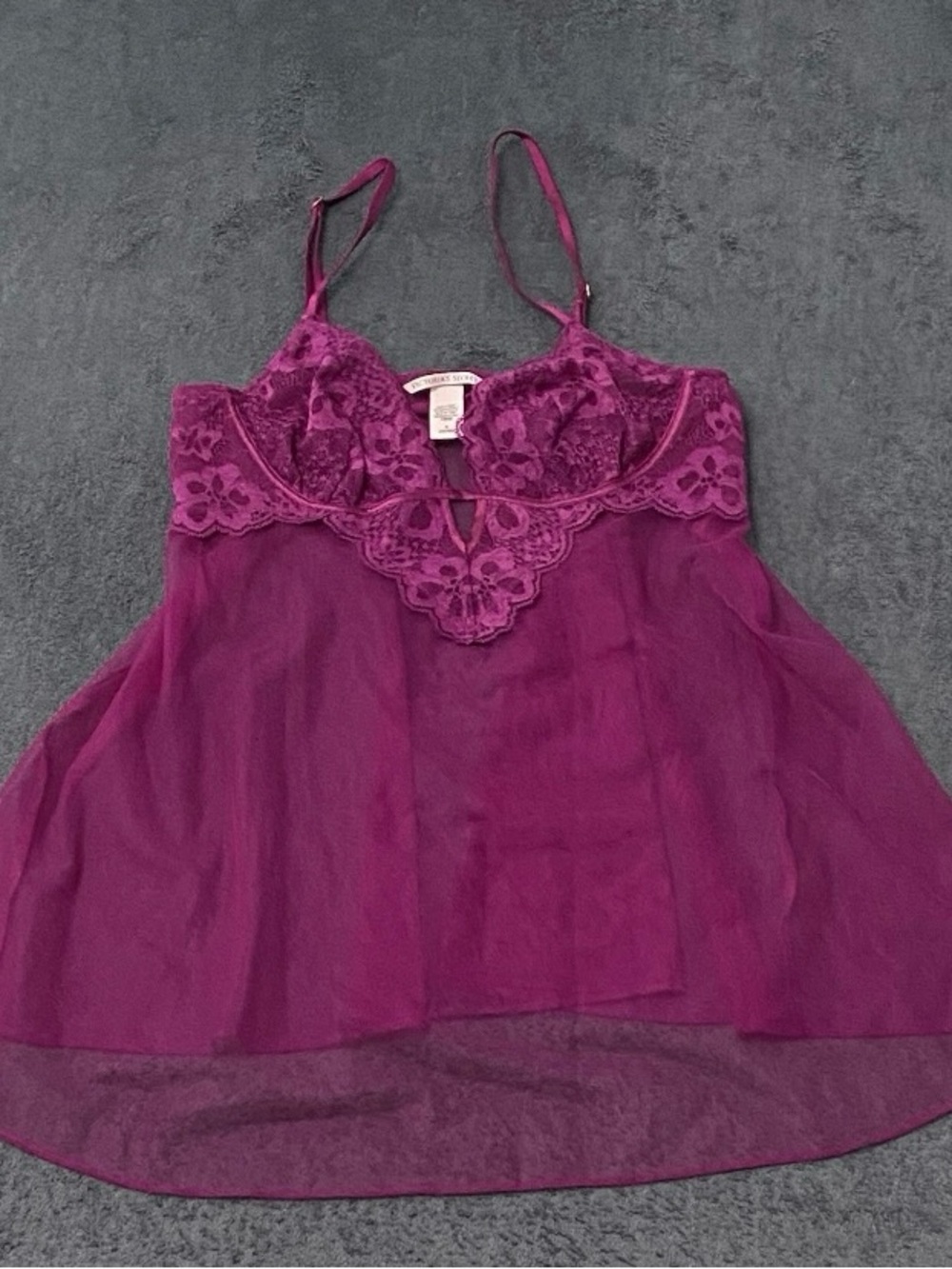 Victorias Secret Nightgown Womens M Purple Lace Mesh Chemise Babydoll Nightie